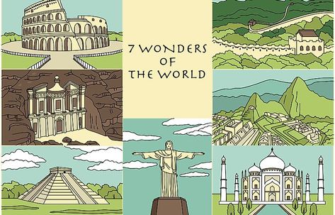 The 7 Wonders Of The World - WorldAtlas Wonders Of The World Wallpaper, The World Aesthetic, The World Wallpaper, 7 Wonders Of The World, New Seven Wonders, Seven Wonders Of The World, Gardens Of Babylon, World Aesthetic, World Map Decor