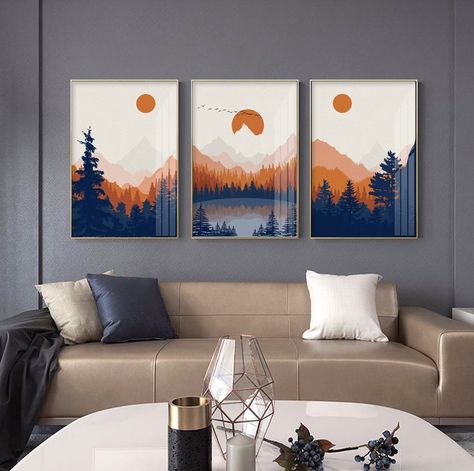 Set of 3 Mountain Prints. Three Piece Minimalist Landscape | Etsy Казахстан Room Wall Decoration, Restaurant Office, Dining Room Wall, Grand Art Mural, Minimalist Landscape, Background Art, 3 Piece Wall Art, Landscape Poster, Mountain Wall Art