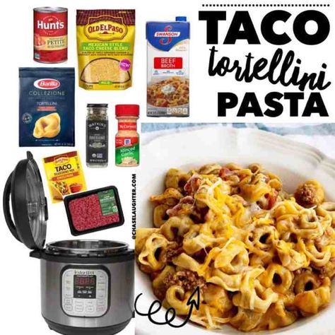 Pressure Cooker Tortellini Recipes, Instant Pot Recipes Tortellini, Ground Beef Tortellini Recipes Instant Pot, Tortellini Taco Pasta, Taco Tortellini, Instapot Ideas, Mold Recipes, Instant Pot Pasta Recipe, Favorite Pasta Recipes