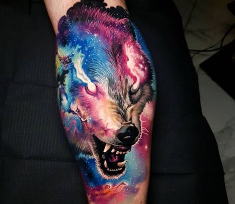 Space Wolf tattoo by Marek Hali Outer Space Tattoos, Tattoo Uk, Space Wolf, Snake Tattoos, Wolf Tattoo Sleeve, Angel Tattoos, Dog Paw Tattoo, Galaxy Tattoo, Wicked Tattoos