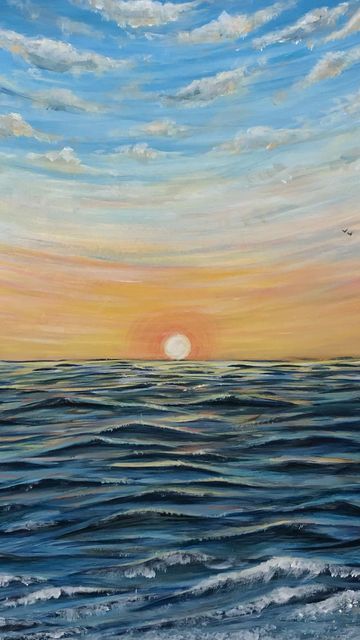 Ocean Horizon Painting, Canvas Painting Ideas Sea Beach Art, Sunset Beach Acrylic Painting, Ocean Sunset Paintings Acrylics, Beach Sunset Painting Easy, Easy Ocean Painting, Sunset Ocean Painting, Sunset Painting Easy, Beach Sunset Painting