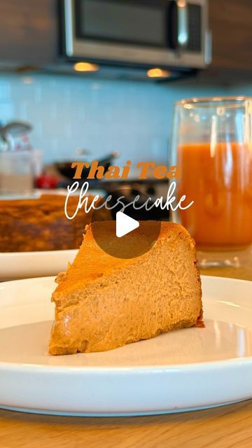 Frank Hu on Instagram: "Obsessed with this Thai Tea Cheesecake 

Here’s how I made it:🧋
- 1/2 cup Thai tea leaves
- 1.5 cup heavy cream (will become 3/4 cup Thai tea cream)
- 130g (2/3 cup) sugar
- 2 tbsp cornstarch 
- 1g salt
- 2 8oz blocks of cream cheese (room temp)
- 3 eggs (room temp) 

1. Bring the Thai tea leaves and heavy cream to a simmer. Turn off the heat and let the tea steep for 1 hour before straining out the tea leaves. Measure 3/4 cup of liquid. If there isn’t 3/4 cup, add heavy cream til you reach 3/4 cups. 
2. Preheat oven to 450F and line the bottom and sides of 6x3in cake pan.
3. Lightly cream the sugar, salt, and cream cheese (room temp) together.
4. Sift cornstarch with Thai tea cream.
5. Crack and mix the 3 eggs into the cream cheese mixture. 
6. Combine the Thai te Thai Tea Cheesecake, Thai Tea Cake, Tea Cheesecake, Dessert Cheesecake, Red Thai, Tiramisu Recipe, Thai Tea, 3 Eggs, Steeped Tea