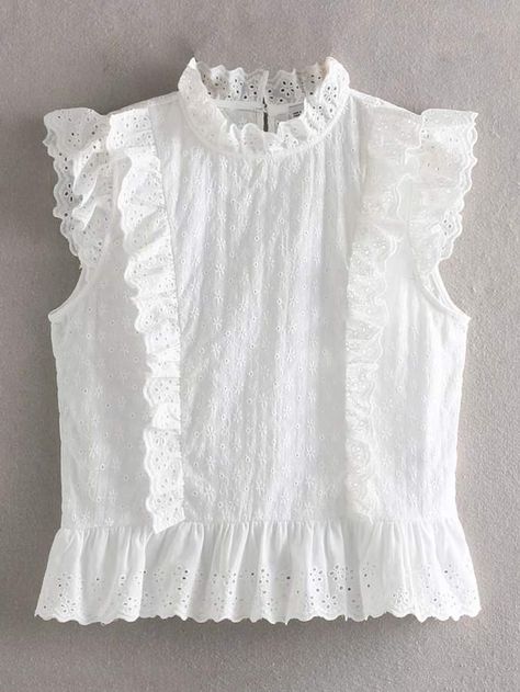 Shein Eyelet Embroidery Frill Trim Blouse Linen Style Fashion, Breastfeeding Dress, Kids Blouse Designs, Kids Blouse, Eyelet Embroidery, Fashion Tops Blouse, Kids Frocks, Baby Frocks Designs, Unique Blouse