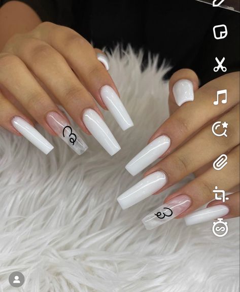 Acrylic With Initial, Nails Acrylic With Initial, Initial Nails Acrylic, White Nails With Initial, Nails With J Initial, Nails With An Initial, Nails With Initials On Them, Boyfriend Initial Nails Designs, Boyfriend Initial Nails