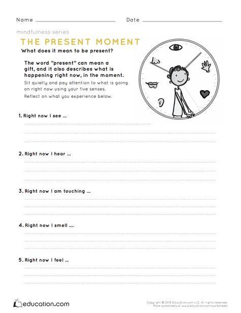 Mindfulness: The Present Moment What Is Mindfulness Worksheet, Mindfulness For Middle School, Mindfulness Worksheets For Kids, I Feel Worksheet, Thoughts Worksheet, Mindfulness Worksheets, Mindfulness Activity, Group Therapy Activities, Counseling Worksheets