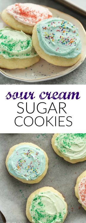 Sour Cream Cookies, Sour Cream Sugar Cookies, Holiday Cookie Recipes, Oreo Dessert, Holiday Cookie, Cookies Recipes, Köstliche Desserts, Yummy Sweets, Sugar Cookies Recipe