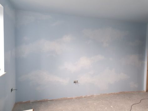 Dulux Mineral Mist, Cloud Nursery Theme, House Beautiful Living Rooms, Boys Room Mural, Cloud Bedroom, Wall Cloud, Sky Nursery, Cloud Ceiling, Dreamy Nursery