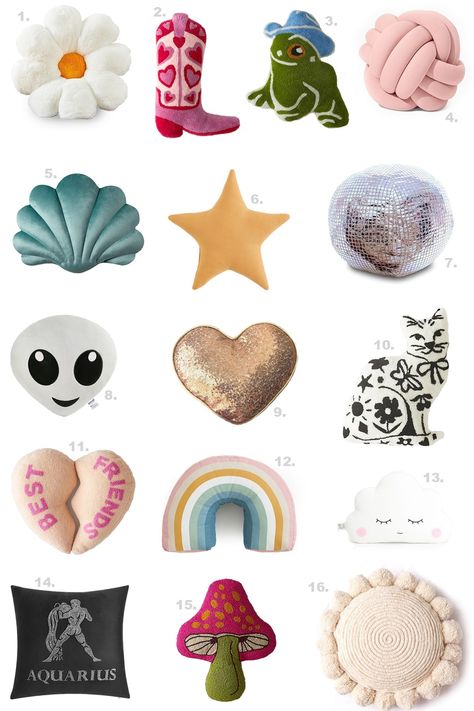 Find fun decorative throw pillows for a teenage girl's bedroom with my top 16 picks. From bold patterns to unique shapes, these pillows add personality to any space. #throwpillows #teendecor #funthrowpillows #uniquethrowpillows Blue Teen Bedrooms, Throw Pillow Patterns, Macrame Hanging Chair, Unique Decorative Pillows, Fun Throw Pillows, Emoji Pillows, Throw Pillow Pattern, Pom Pom Throw, Eclectic Wall Art