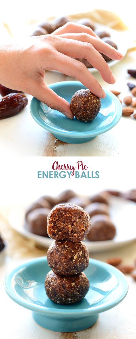 All you need are 5 whole ingredients to make these delicious Cherry Pie Energy Balls. They're the perfect snack and they taste just like cherry pie! Cherry Energy Balls, Energy Food, Energy Balls Healthy, Meal Replacements, No Bake Energy Bites, Food Bars, Energy Ball Recipe, Protein Bites, Free Lifestyle