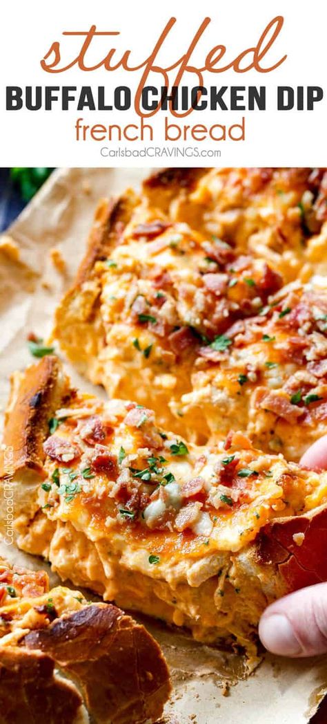 Buffalo Chicken Nachos Recipe, Stuffed French Bread, Baked Buffalo Chicken Dip, Healthy Buffalo Chicken Dip, Buffalo Chicken Pasta Salad, Buffalo Chicken Dip Easy, Chicken Dip Recipe, Buffalo Chicken Dip Recipe, Baked Buffalo Chicken