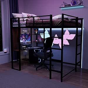 Black Beds, Black Bunk Beds, Desk And Shelves, Metal Loft Bed, Loft Bed With Desk, Metal Loft, Cozy Loft, Boys Bedroom Makeover, Bed With Desk