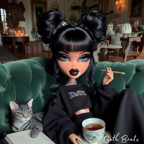 More stonie gurls 🖤 #bratz #explorepage Goth Bratz, Bratz Makeup, Glitter Quotes, Bratz Doll Outfits, Barbie Vibes, Brat Doll, Doll Aesthetic, Doll Outfits, Black Anime