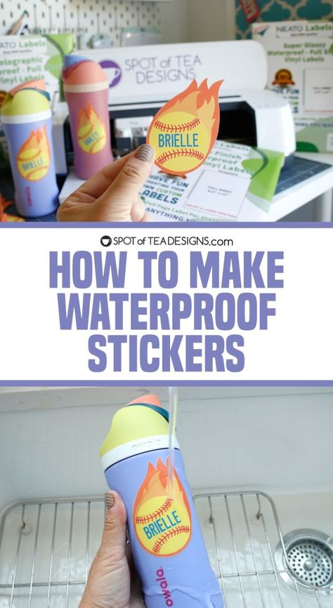 How to Make Waterproof Stickers - Spot of Tea Designs Cricut Waterproof Stickers, How To Make Sticker Sheets, Diy Waterproof Stickers, Custom Hard Hats, Cricut Heat Transfer Vinyl, Stickers Cricut, Cricut Stickers, Custom Wall Stickers, Diy Stencils