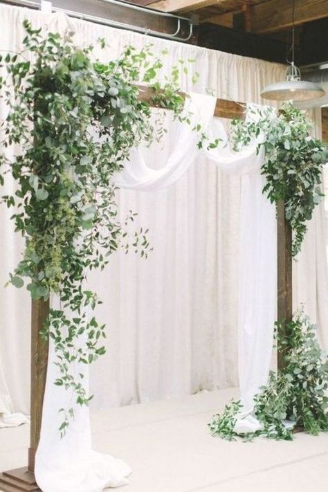 Arch With Greenery, Wedding Archway, Wooden Arch, Wedding Arbour, Foliage Wedding, Arch Decoration, Inexpensive Wedding, White Cloth, Ceremony Arch