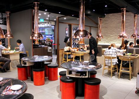 Seorae Galmaegi Korean Charcoal BBQ – first in Singapore to offer Galmaegisal! Samgyupsal Restaurant, Korean Restaurant Design, K Bbq, Korean Bbq Table, Bbq Restaurant Design, Korea Bbq, Korea Restaurant, Yakiniku Restaurant, Korean Bar