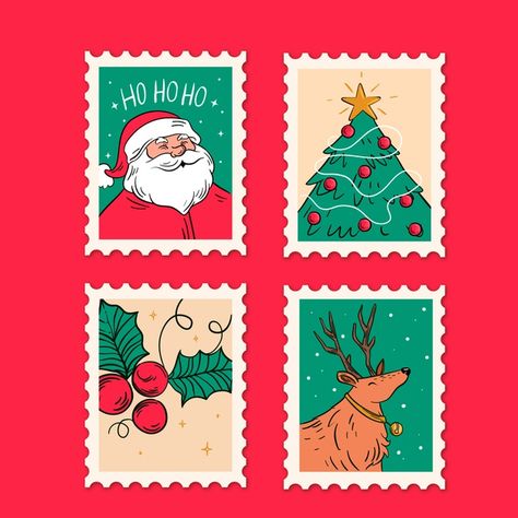 Hand drawn christmas stamp collection | Free Vector Christmas Stamps Wallpaper, Sticker Ideas Christmas, Christmas Stamps Postage, Christmas Sticker Ideas, Christmas Post Cards, Student Magazine, Christmas Graphic Design, Holiday Symbols, Xmas Sticker