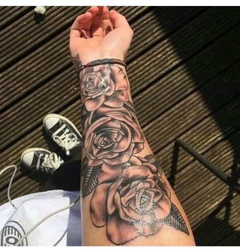 Rose sleeve Mandala Rose Tattoo, Rose Tattoo Forearm, Half Sleeve Tattoos Forearm, Rose Tattoo Sleeve, Tattoo Line, Rose Tattoos For Men, Flower Wrist Tattoos, Forarm Tattoos, Omerta Tattoo