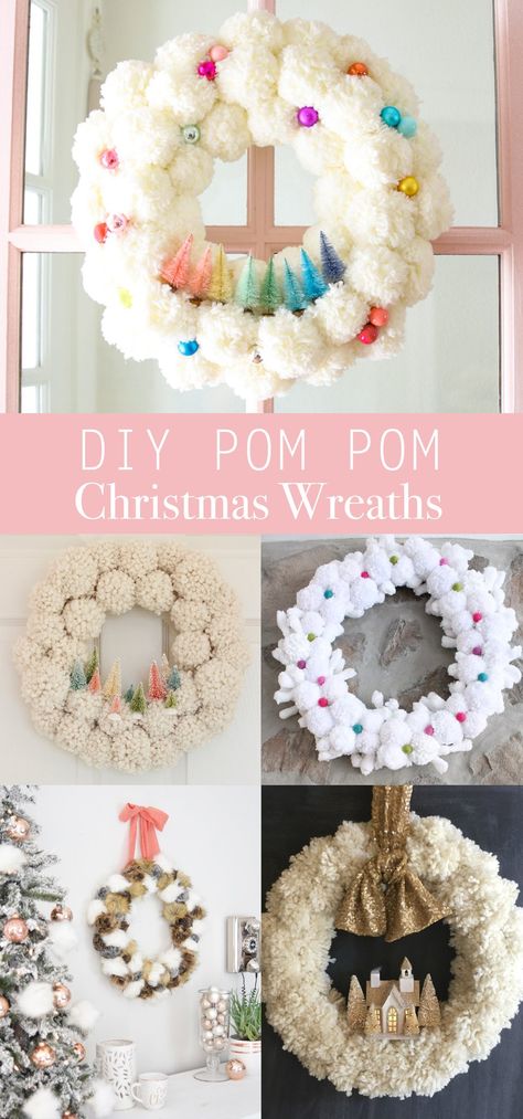 Pom Pom Wreaths, Christmas Pom Pom Crafts, Traditional Christmas Wreath, Christmas Pom Pom, Pom Pom Decorations, Pom Pom Wreath, Diy Pom Pom, Pom Pom Crafts, Festival Diy