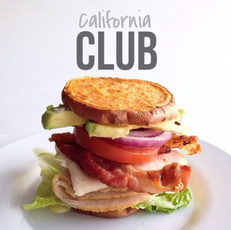 CALIFORNIA CLUB Paleo Sandwhich Whole30 Lunch, Sweet Potato Buns, Whole 30 Lunch, Whole 30 Meal Plan, Bread Alternatives, Whole 30 Diet, Cooking Sweet Potatoes, Paleo Lunch, Paleo Whole 30