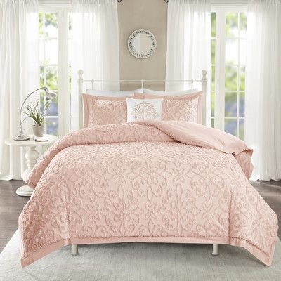 One Allium Way Cherbourg 4 Piece Comforter Set Size: King/California King, Color: Pink French Country Bedding, Cotton Comforter Set, White King, King Comforter Sets, Cotton Comforters, Queen Comforter Sets, Madison Park, Bedding Stores, Queen Comforter