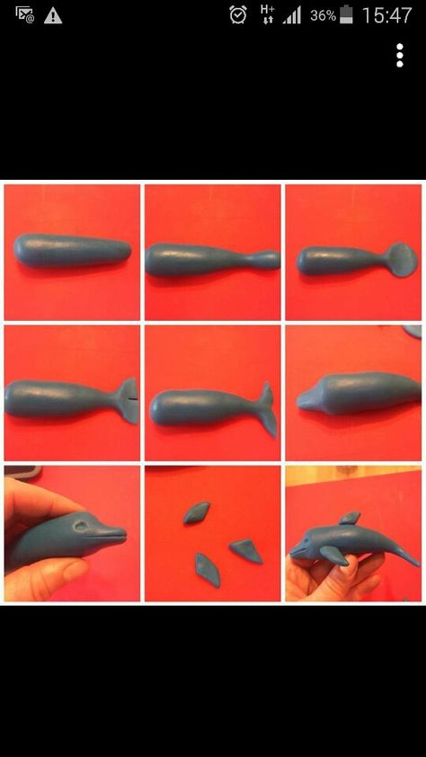 Polymer Clay Dolphin Tutorial, Dolphin Fondant Tutorial, Clay Dolphin Tutorial, Polymer Clay Dolphin, Clay Dolphin, Polymer Clay Fish, Sea Cake, Clay Fish, Fondant Animals