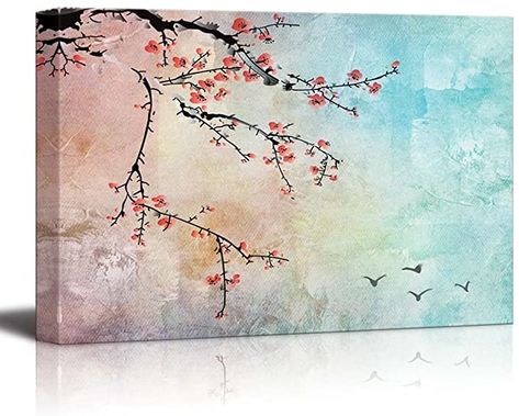 Cherry Blossom Decor, Canvas Art Home Decor, Birds In The Sky, Hanging Posters, Beautiful Watercolor, Decorative Accents, Blossom Flower, Cherry Blossoms, Framed Canvas Prints