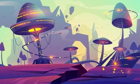 Upklyak | Freepik Stylish Dress Book 2022, Planet Landscape, Mushroom Background, Glowing Mushrooms, Plant Vector, Colorful Space, Alien Planet, Cartoon World, Alien Worlds