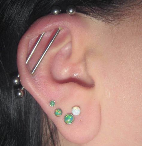 Multiple Industrial Piercing, Two Industrial Piercings, Different Industrial Piercings, Double Orbital Piercing, Double Industrial Piercing, Vertical Industrial Piercing, Industrial Earring, Piercing Healing, Industrial Bar Piercing