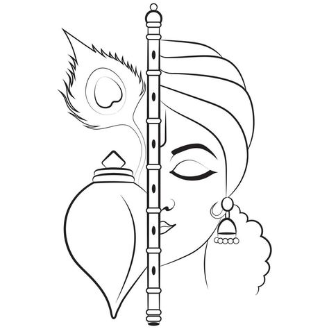 Line Art Drawing Tattoo, Krishna Bansuri Sketch, Pencil Sketches For Aari Work, Simple Art To Draw, Free Hand Drawings, Krishna Images Sketches, Sri Krishna Sketch, Lord Krishna Embroidery Design, Krishna Easy Art