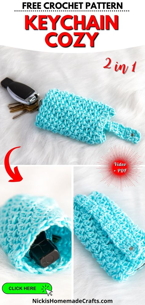 Learn to crochet this beginner friendly keychain cozy holder pattern. This free crochet pattern comes with an ebook, pdf and video tutorial for crochet beginners. Great crochet beginner pattern to make last minute gifts for the Christmas and Holiday Season. Diy Keychain Ideas, Free Crochet Keychain, Crochet Keyrings, Crochet Keychain Ideas, Crochet Key Cover, Mini Coin Pouch, Keychain Ideas, Keychain Craft, Easter Chick