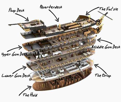 Layout of a sailing warship Model Sailing Ships, Scale Model Ships, Navi A Vela, Model Ship Building, Wooden Ship Models, Old Sailing Ships, Ship Of The Line, Hms Victory, Experience Life