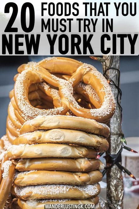 Planning your trip to New York City? Twenty foods that you must eat in New York City for your NYC food bucket list by a native New Yorker! #travel #food #NYC Eat In New York City, Food Bucket List, Breakfast Hotel, New York Trip, Trip To New York City, New York City Vacation, Voyage New York, New York Food, Trip To New York