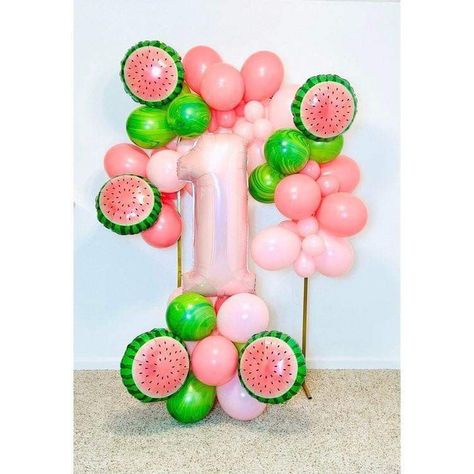 One In A Melon Table Decor, Watermelon Balloon Arch, Watermelon Balloon Garland, One In A Melon First Birthday Decorations, One In A Melon First Birthday Cake, Summer First Birthday Theme, One In A Melon First Birthday, Make Your Own Backdrop, Watermelon First Birthday