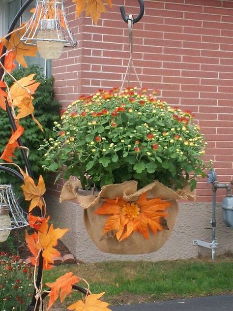 Before you toss those cheap plastic planters, you'll want to see this Fall Hanging Baskets, Plastic Hanging Baskets, Fall Garden Decor, Basket Makeover, Flowers Hanging, Fall Containers, Fall Planters, Plastic Planters, Fall Garden