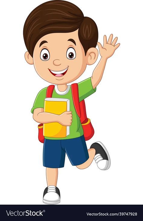 Happy school boy waving hand vector image Student Images Pictures, School Boy Drawing, School Students Images, Happy Family Images, Good Habits For Kids, Students Cartoon, Verbs For Kids, Student Clipart, Free Cartoon Characters