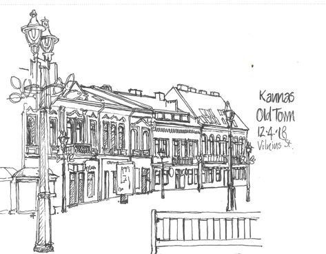 Kaunas Old Town - Vilnius Street Town Sketch, European Town, City Scapes, European City, Art References, Old Town, Cityscape, Art Reference, Sketch Book