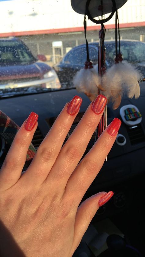 #nails #rednails #holonails #redholonails #shiny #shinynails #goldenhour #acrylicnails Red Holo Nails, Shiny Red Nails, Holo Nails, Shiny Nails, Red Nails, Christmas Nails, Nail Inspo, Acrylic Nails, Sparkle