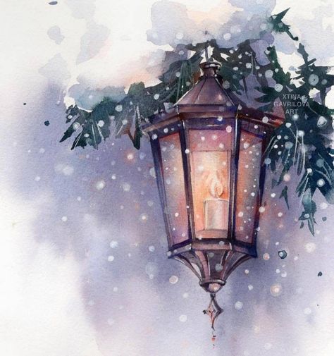 Holiday Lanterns, Lantern Art, Lantern Ideas, Winter Illustration, Winter Light, Home Decor Christmas, Christmas Lanterns, Watercolor Art Lessons, Street Lamp