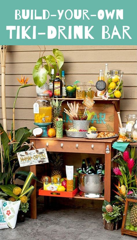 #TexasTikiWeek may only be one week a year, but you can build your own Tiki Bar and enjoy the Tiki life all year long! Diy Cocktail Bar, Cocktail Party Drinks, Party Food Bar, Graduation Party Foods, Diy Cocktails, Bar Inspiration, Fiesta Tropical, Hawaiian Decor, Tiki Drinks