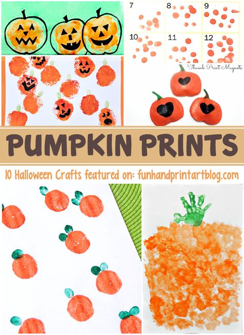 Pumpkin Prints - 10 Fun Halloween Handprint Crafts Pumpkin Handprint Art, Handprint Art Ideas, Pumpkin Handprint, Halloween Handprint Crafts, Halloween Handprint, Tales Of Halloween, Fingerprint Crafts, Crafts And Activities For Kids, Thanksgiving Projects