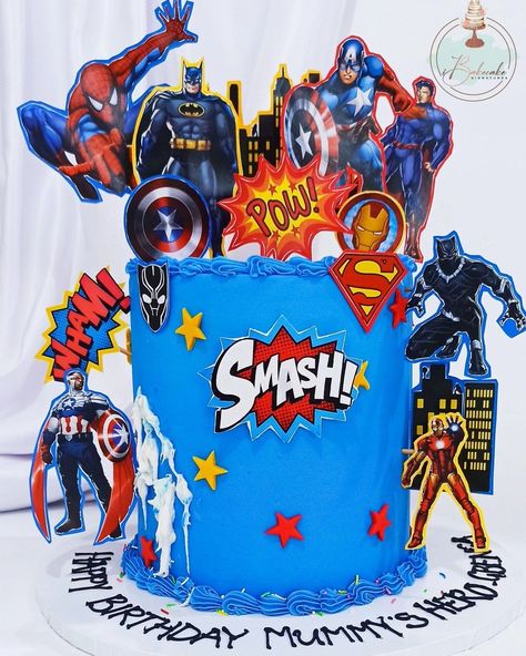 Superhero Cake Design, Superhero Buttercream Cake, Superhero Birthday Cake Buttercream, Cartoon Theme Cake For Boys, Avengers Birthday Cake Buttercream, Superhero Cake For Boys, Marvel Theme Cake, Birthday Cake Avengers, Avengers Themed Cakes