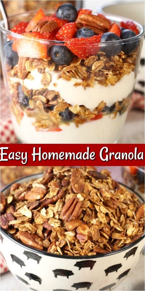 Granola Made With Honey, Granola Topping For Yogurt, Fruit And Granola Bowl, Yogurt Granola Bowl Breakfast, Granola For Yogurt, Breakfast Ideas For A Group, Granola Fruit Bowl, Energy Cookies, Fruit Parfaits