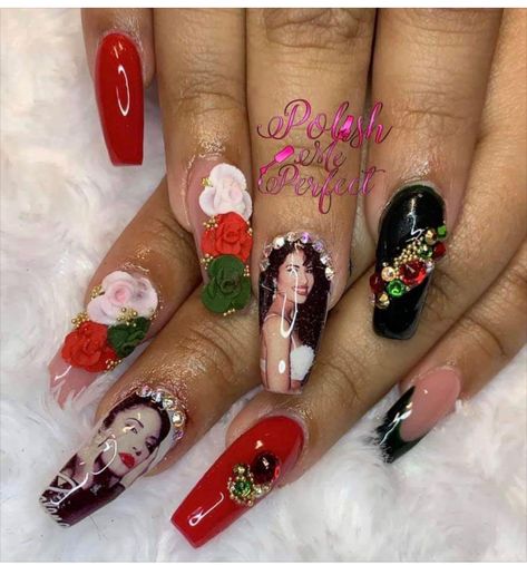 Selena Quintanilla Inspired Nails, Selena Inspired Nails, Selena Nails Quintanilla, Selena Quintanilla Nails, Selena Nails, Selena Party, Football Nail Designs, Mexican Pictures, Selena Quintanilla Birthday