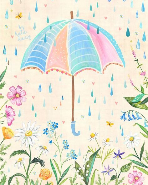 Katie Daisy, Painting Nursery, Daisy Art, Rain Art, Joy Art, Nursery Paintings, Spring Rain, Acrylic Artwork, Art Et Illustration