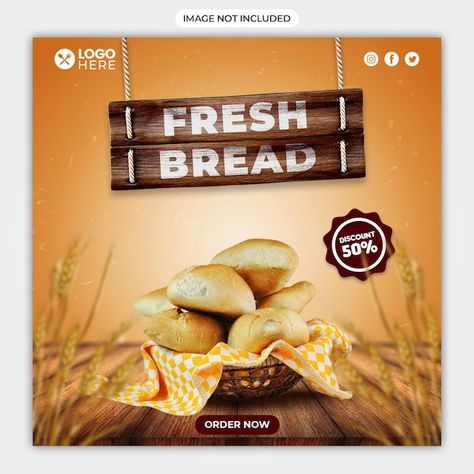 Fresh bread social media promotion squar... | Premium Psd #Freepik #psd #cake-post #sweet-post #sweet-bakery #cake-social-media Bread Promotion Design, Bread Social Media Design, Bread Ads, Bread Advertising, Sweet Post, Bread Ideas, Logo Design Health, App Promotion, Bread Shop