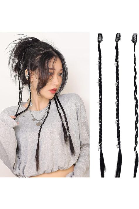 JHZSJF 6PCS Boxing Braids,20 Inch Clip Instraight Braided Hair Extensions Natural Baby Braided Synthetic Wig Suitable for Women&#39;s Daily Party Use Three Dfferent Dsigns ¡¾ Natural Black 1B¡¿ Clip In Hair Extensions Plait, Boxing Braids, Military Hairstyles For Black Women, Braided Hair Extensions, Straight Hair With Braid, Braded Wig, Extensions Clip In, Straight Hair Extensions, Cross Heart