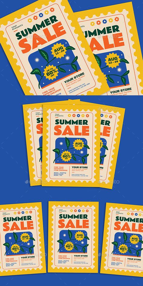 Retro Summer Sale Flyer Thrift Market Poster, Campaign Ads Design, Sale Off Poster Design, Sale Design Poster, Discount Flyer Design, Retro Infographic, Sale Poster Ideas, Infographic Flyer, Summer Poster Design