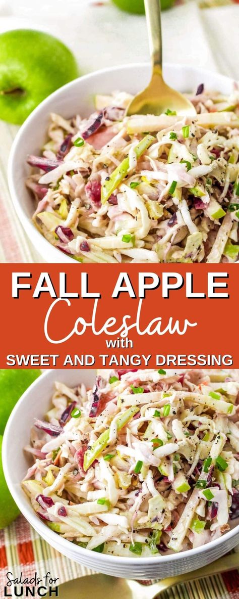 Get ready for a flavor-packed party in your mouth with our Fall Apple Slaw! This isn't your ordinary coleslaw; it's a crisp, refreshing autumn fiesta that'll make your taste buds dance a joyful jig. This slaw is like a crisp fall breeze, a burst of colors in the midst of autumn leaves, and the perfect sidekick for your seasonal gatherings. Whether you're cozying up at home or sharing a dish at a potluck, our Fall Apple Slaw brings a zest for life that's as bright as the fall foliage. Apples In Salad, Cranberry Apple Slaw Salad, Apple Cider Slaw Recipes, Cooked Coleslaw Meals, Coleslaw Orzo Salad, Cranberry Apple Slaw, Holiday Coleslaw Recipe, Fall Salad Recipes Easy, Pear Slaw Recipes