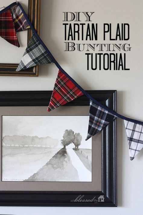 Tartan Crafts, Bunting Tutorial, Glam Christmas, Tartan Christmas, Cute Banners, Banners Buntings, Bunting Flags, Plaid Shirts, Bunting Garland