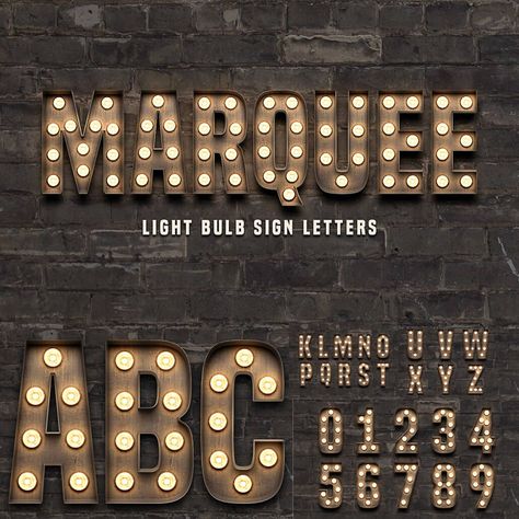 Introducing you a free pack of vintage style marquee bulb sign letters contains a total of 40 characters that you can arrange and compose to form any word or phrase you might want to display in lights Free Printable Marquee Letters, Light Letters Diy, Channel Letter Signs, Letters Diy, Signage Board, Lighted Marquee Letters, Sign Fonts, Fun Fonts, Sign Letters